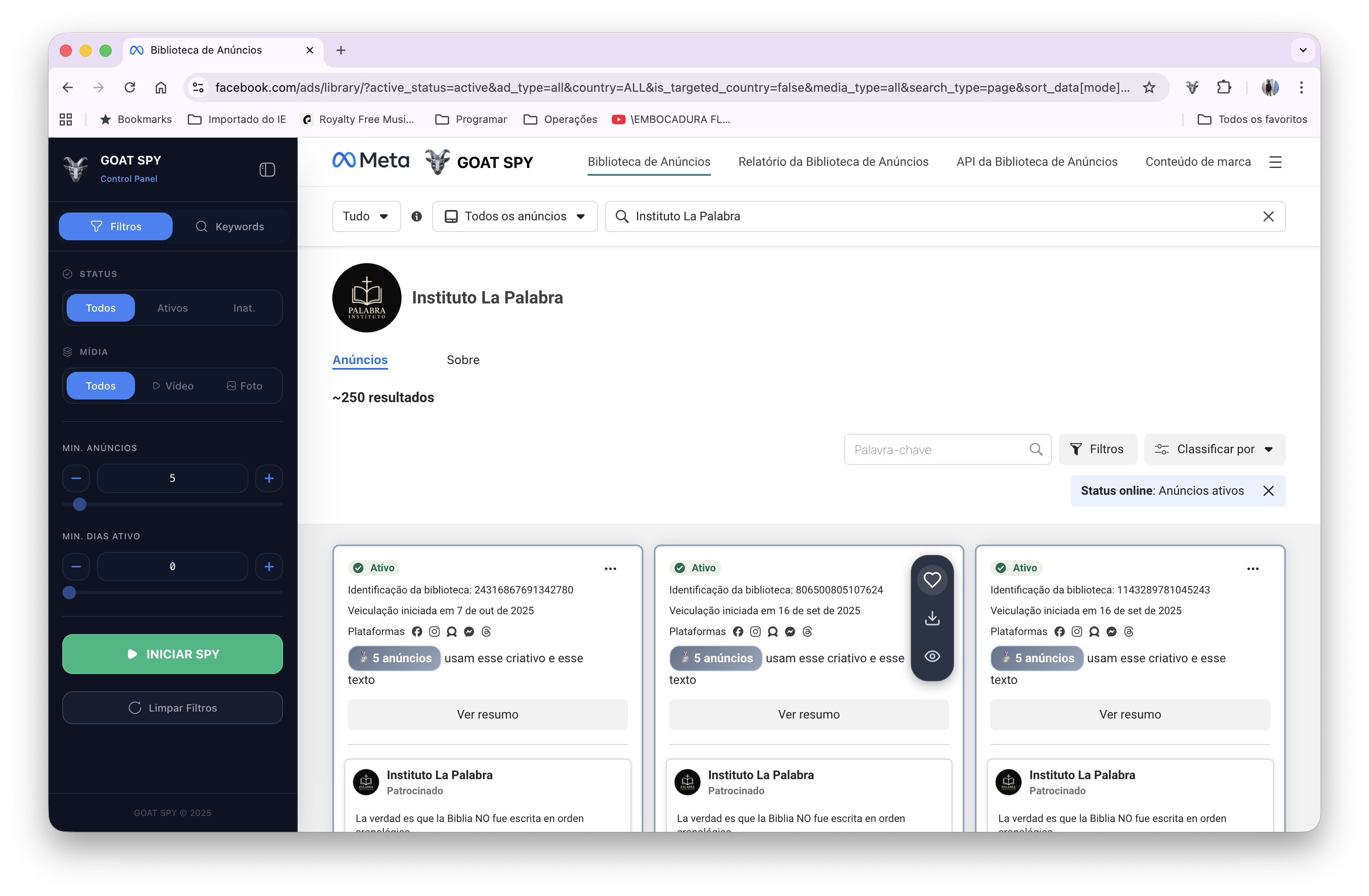 Extensão Chrome na Biblioteca de Anúncios