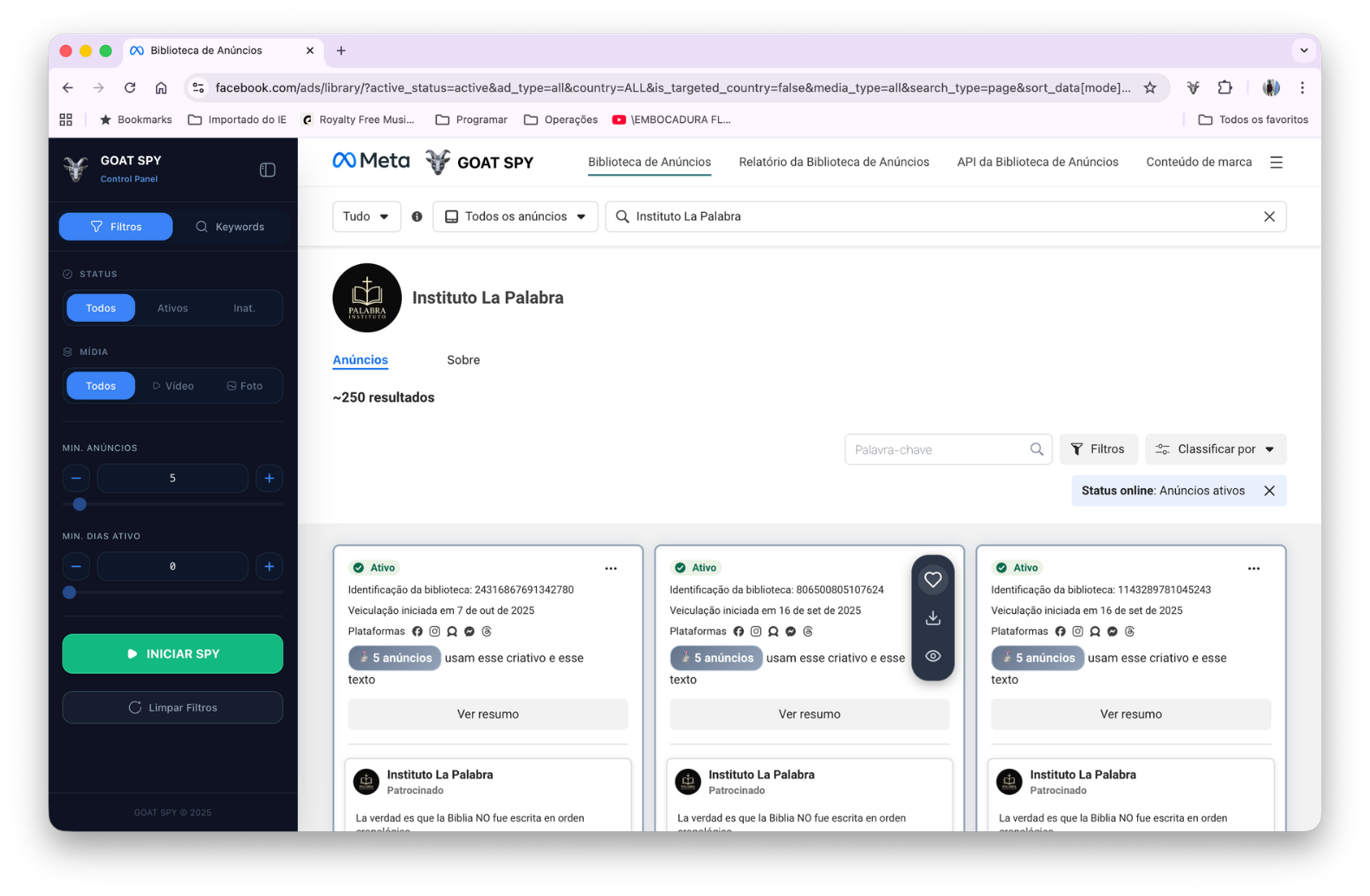 Extensão Chrome na Biblioteca de Anúncios